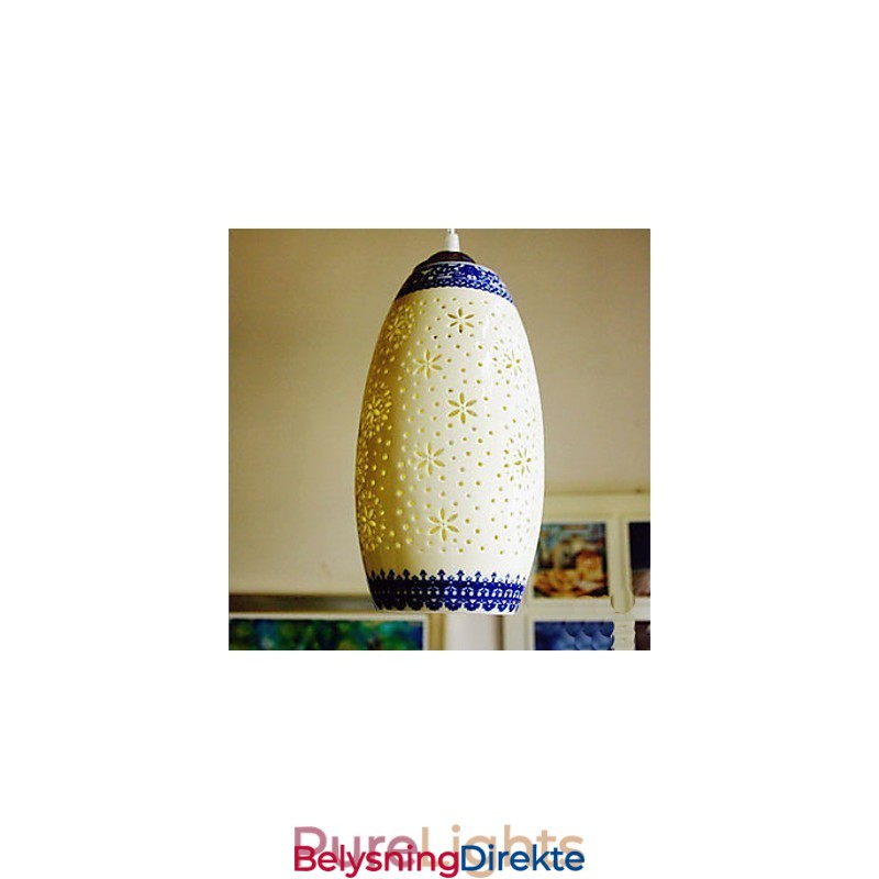 Retro Keramisk Lampe Trappelampe Blå Enkelt Hode Lysekrone Kreativ