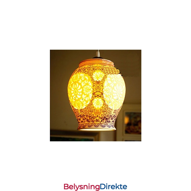 Retro Keramisk Lampe Trappelampe Blå Enkelt Hode Lysekrone Kreativ