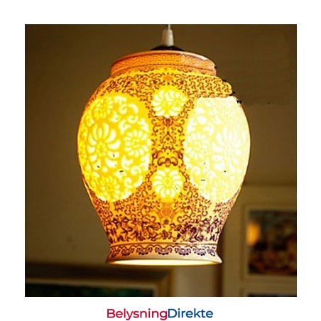 Retro Keramisk Lampe Trappelampe Blå Enkelt Hode Lysekrone Kreativ