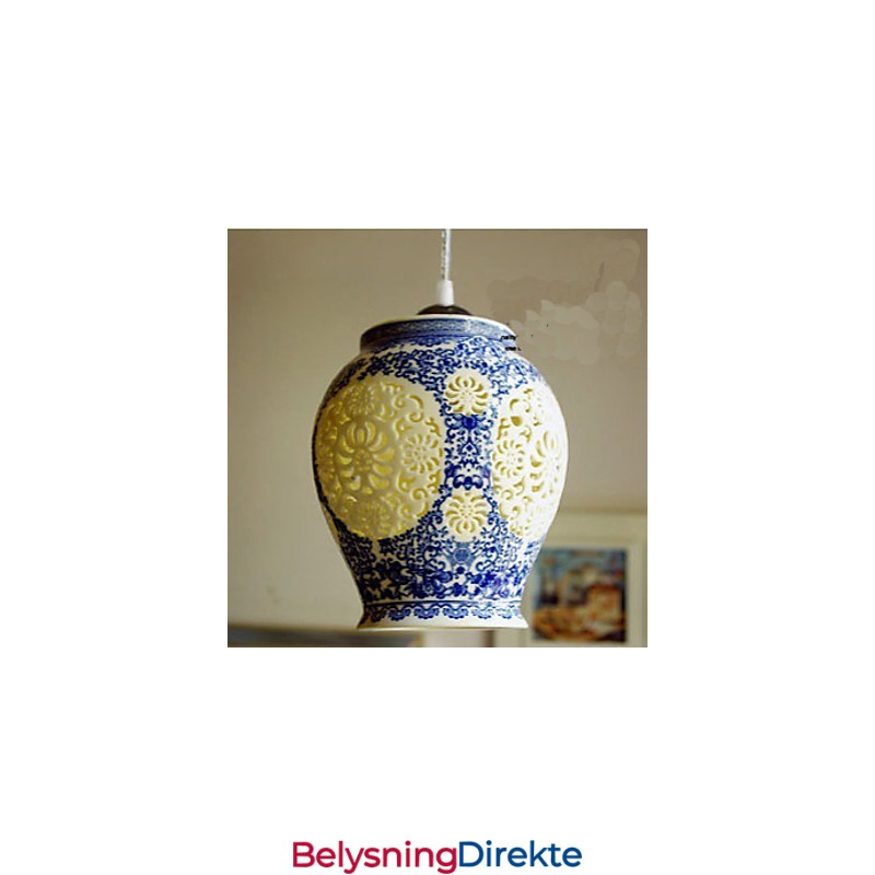 Retro Keramisk Lampe Trappelampe Blå Enkelt Hode Lysekrone Kreativ