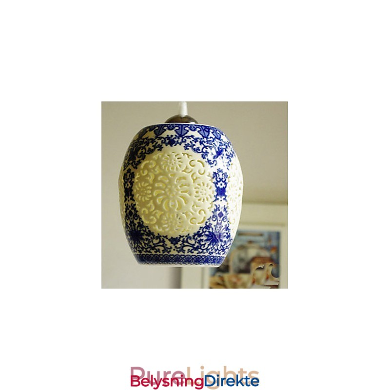 Retro Keramisk Lampe Trappelampe Blå Enkelt Hode Lysekrone Kreativ