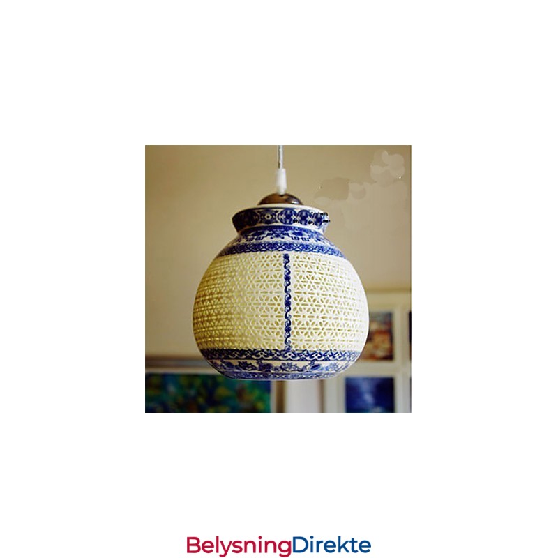 Retro Keramisk Lampe Trappelampe Blå Enkelt Hode Lysekrone Kreativ