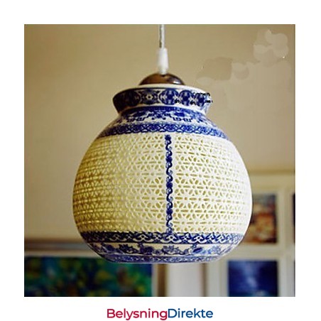 Retro Keramisk Lampe Trappelampe Blå Enkelt Hode Lysekrone Kreativ