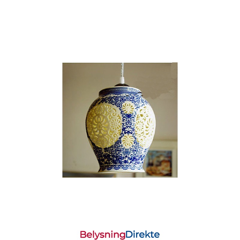 Retro Keramisk Lampe Trappelampe Blå Enkelt Hode Lysekrone Kreativ