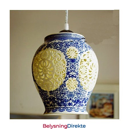 Retro Keramisk Lampe Trappelampe Blå Enkelt Hode Lysekrone Kreativ