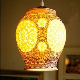 Retro Keramisk Lampe Trappelampe Blå Enkelt Hode Lysekrone Kreativ