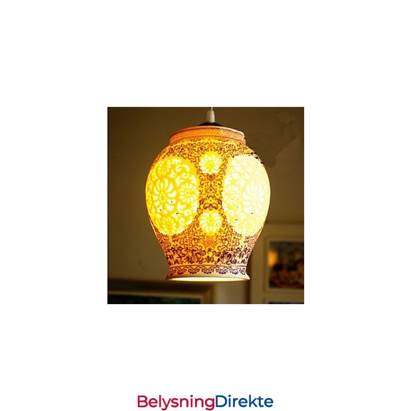 Retro Keramisk Lampe Trappelampe Blå Enkelt Hode Lysekrone Kreativ