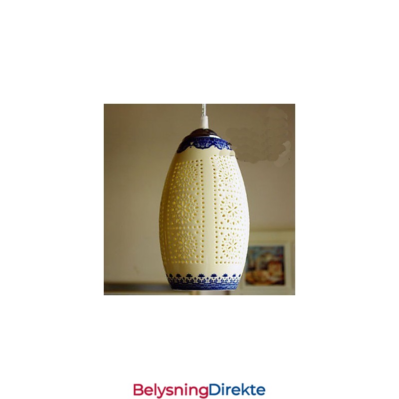 Retro Keramisk Lampe Trappelampe Blå Enkelt Hode Lysekrone Kreativ