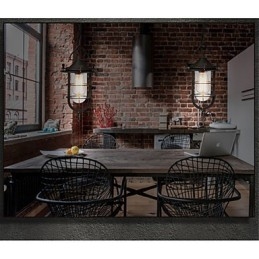 Medium Vintage Svart Burformet Anhengslampe I Glass Og Metall Med Deksel