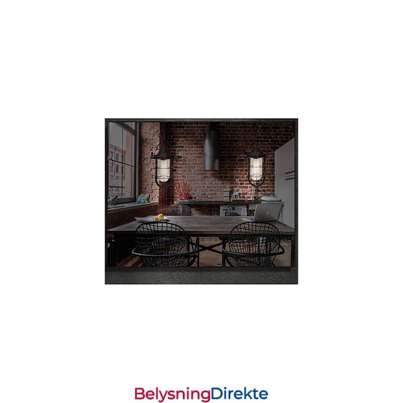 Medium Vintage Svart Burformet Anhengslampe I Glass Og Metall Med Deksel