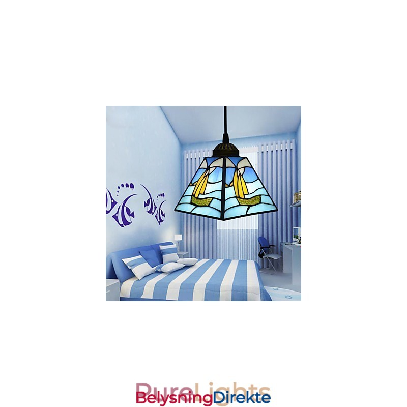 Moderne Og Innleid Middelhavs Pendellampe I Farget Glass Med Ett Hode, Seilende Linje, Droplight