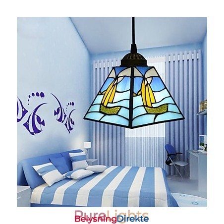 Moderne Og Innleid Middelhavs Pendellampe I Farget Glass Med Ett Hode, Seilende Linje, Droplight