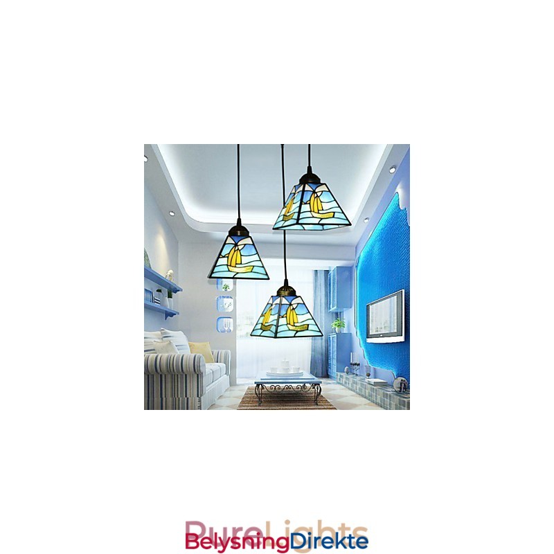 Moderne Og Innleid Middelhavs Pendellampe I Farget Glass Med Ett Hode, Seilende Linje, Droplight