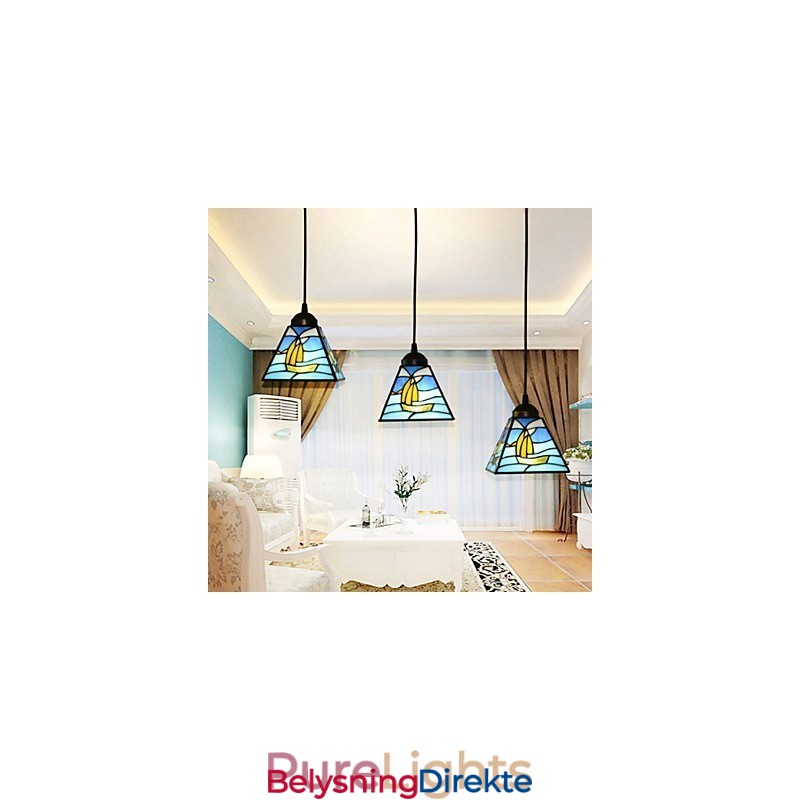 Moderne Og Innleid Middelhavs Pendellampe I Farget Glass Med Ett Hode, Seilende Linje, Droplight