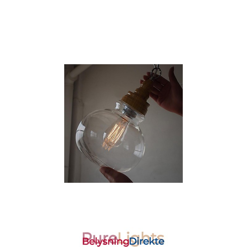 Vintage Rund Krystallkule-Anhengslampe I Tre (Diameter 19 Cm)