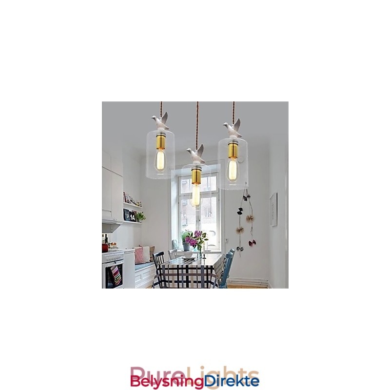 Kreativ Fugleformet Glasslysekrone Anhengslampe Med Glassskjerm