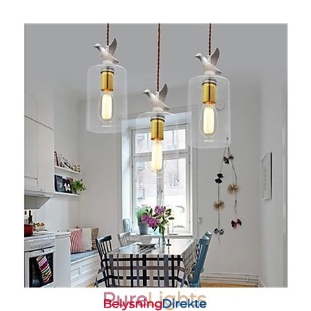 Kreativ Fugleformet Glasslysekrone Anhengslampe Med Glassskjerm