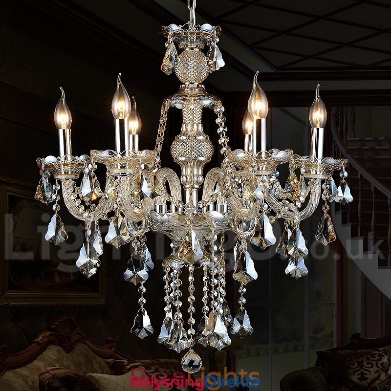 Retro Vintage Cognac Farge K9 Krystall Moderne Lysekrone Med 6 Lys