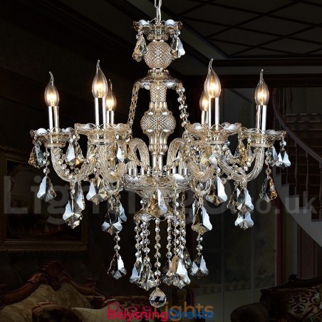 Retro Vintage Cognac Farge K9 Krystall Moderne Lysekrone Med 6 Lys