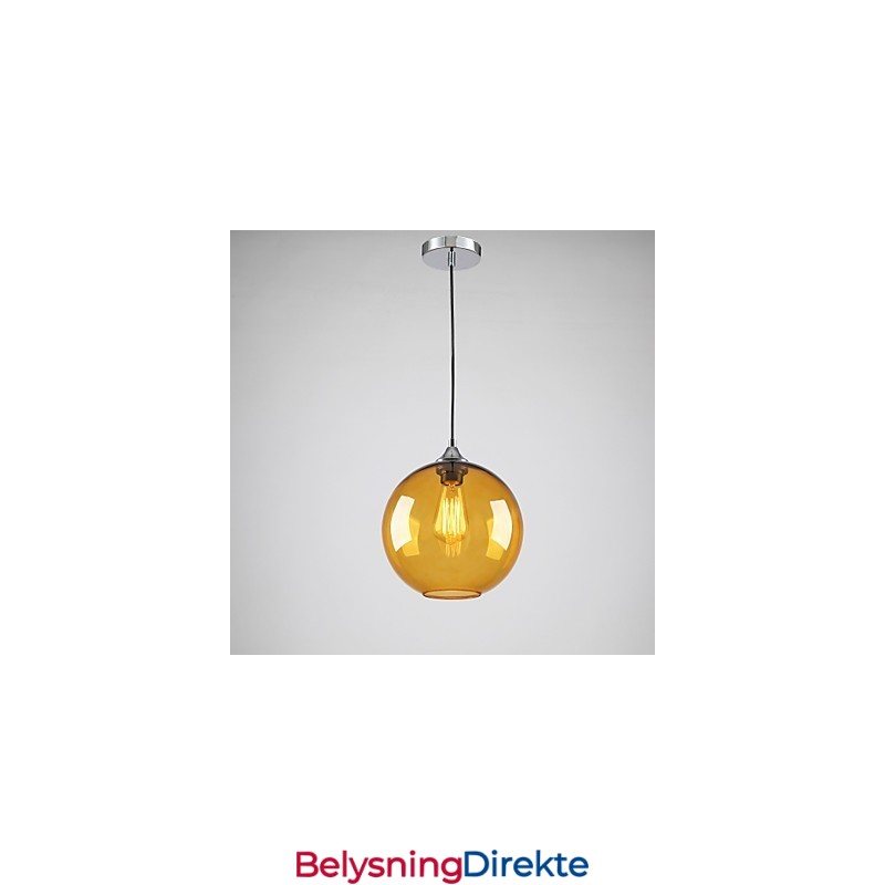 Moderne Glassanhengslampe I Rund, Ravfarget Bobledesign I Glassskjerm