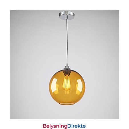 Moderne Glassanhengslampe I Rund, Ravfarget Bobledesign I Glassskjerm