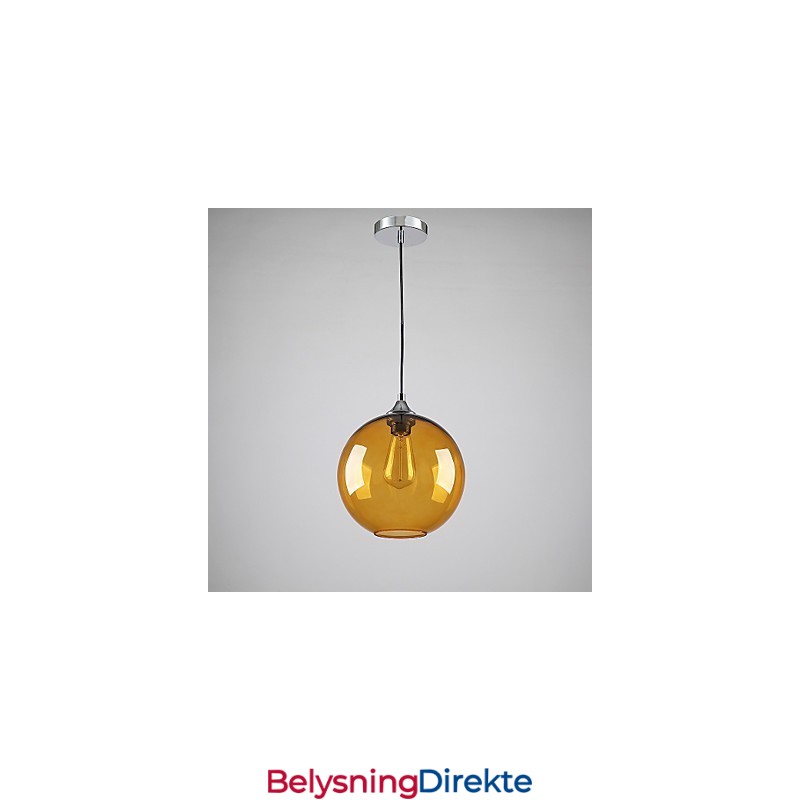 Moderne Glassanhengslampe I Rund, Ravfarget Bobledesign I Glassskjerm