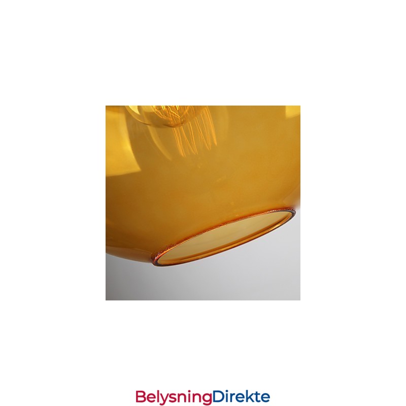 Moderne Glassanhengslampe I Rund, Ravfarget Bobledesign I Glassskjerm