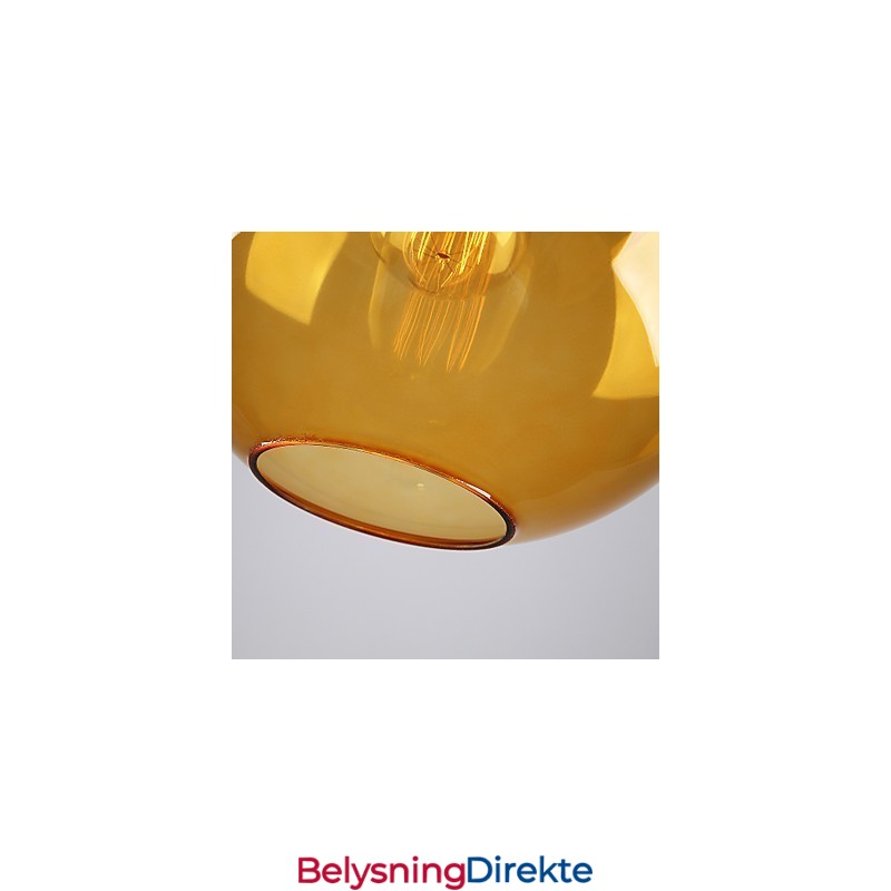 Moderne Glassanhengslampe I Rund, Ravfarget Bobledesign I Glassskjerm