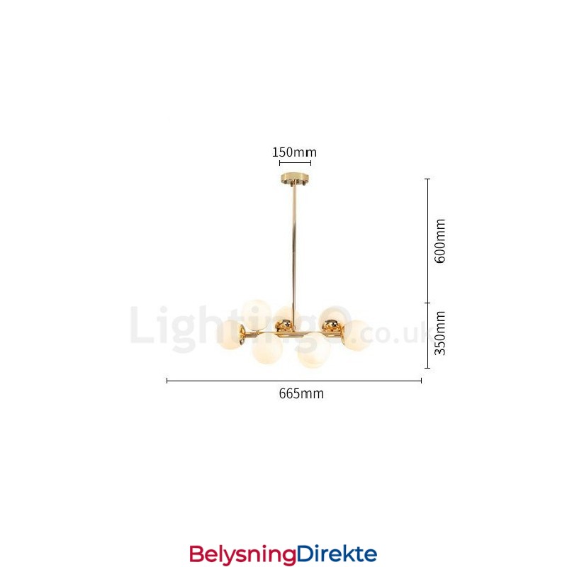 Moderne Lysekrone Med 8 Lys Og Glassskjerm