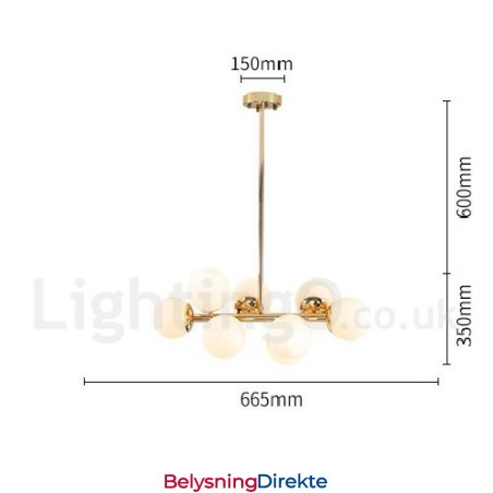 Moderne Lysekrone Med 8 Lys Og Glassskjerm