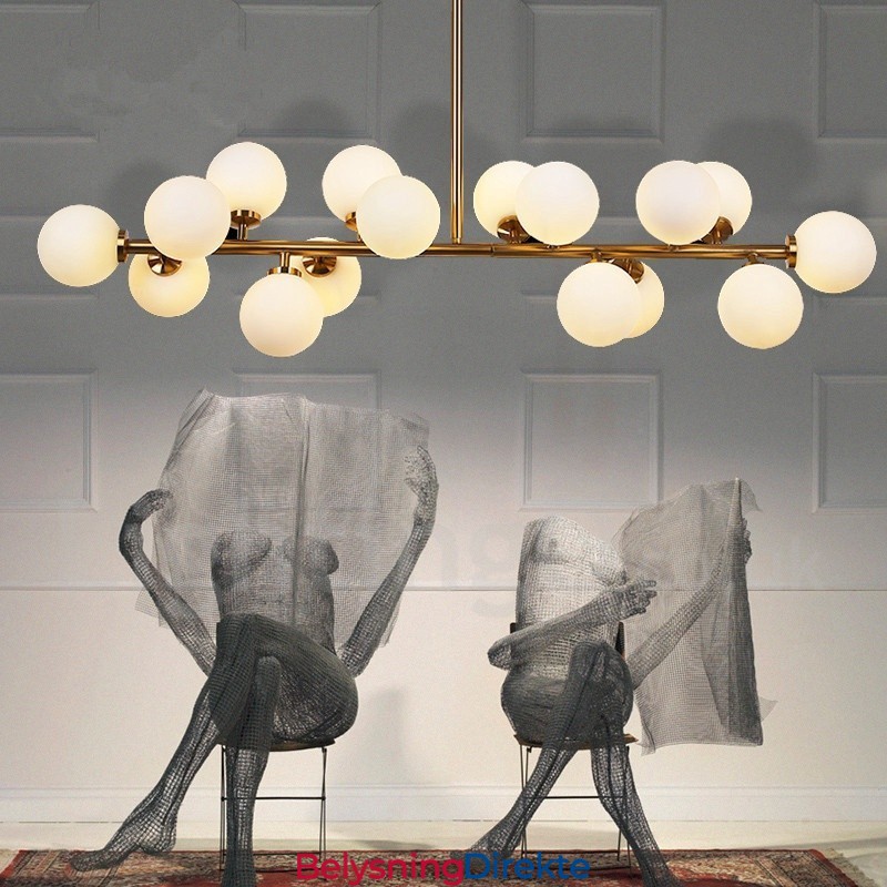 Moderne Samtidslysekrone Med 16 Lys, Glassskjerm Og Lampe