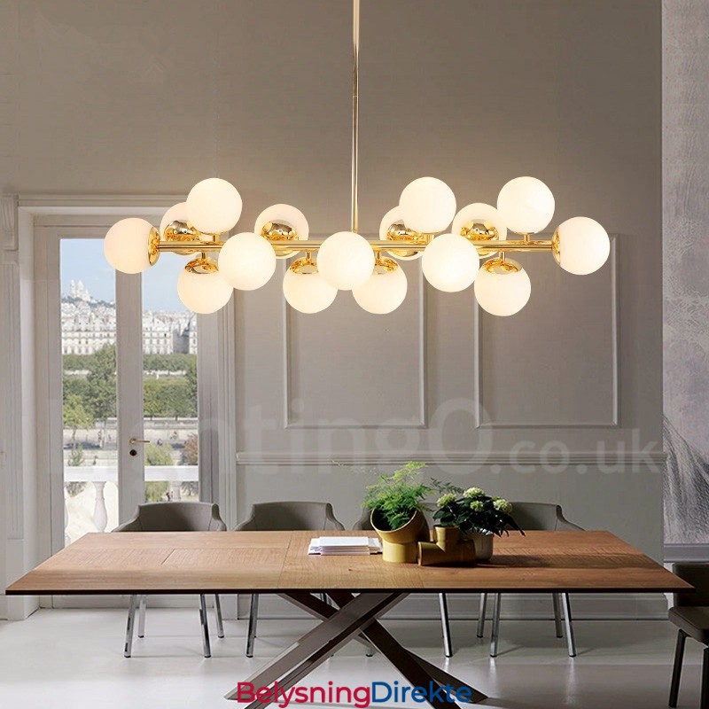 Moderne Samtidslysekrone Med 16 Lys, Glassskjerm Og Lampe