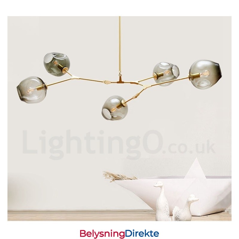 Moderne Samtidskrone Med 5 Lys Og Glassskjerm