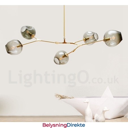 Moderne Samtidskrone Med 5 Lys Og Glassskjerm