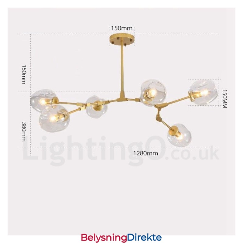 Moderne Lysekrone Med 6 Lys Med Klar Glassskjerm Og Lys