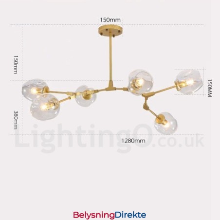 Moderne Lysekrone Med 6 Lys Med Klar Glassskjerm Og Lys