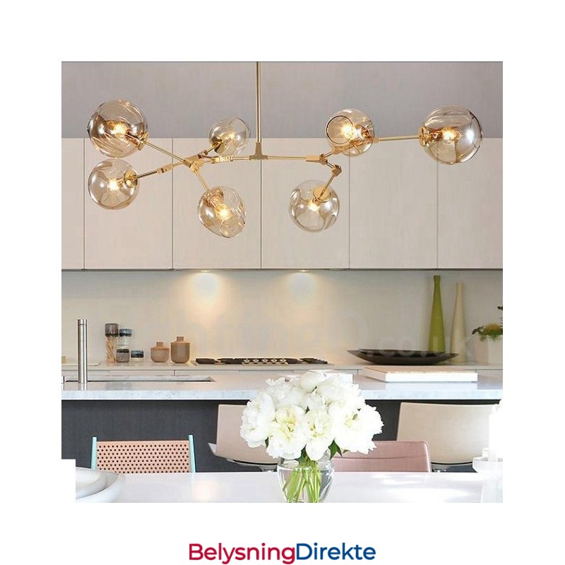 Moderne, Samtidskunstnerisk Lysekrone Med 7 Lys, Skjerm Og Lampe I Klart Glass