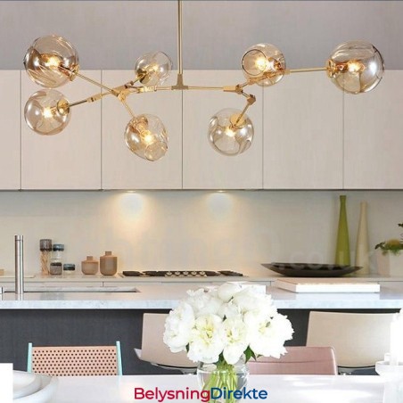 Moderne, Samtidskunstnerisk Lysekrone Med 7 Lys, Skjerm Og Lampe I Klart Glass