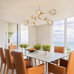 Moderne, Samtidskunstnerisk Lysekrone Med 7 Lys, Skjerm Og Lampe I Klart Glass