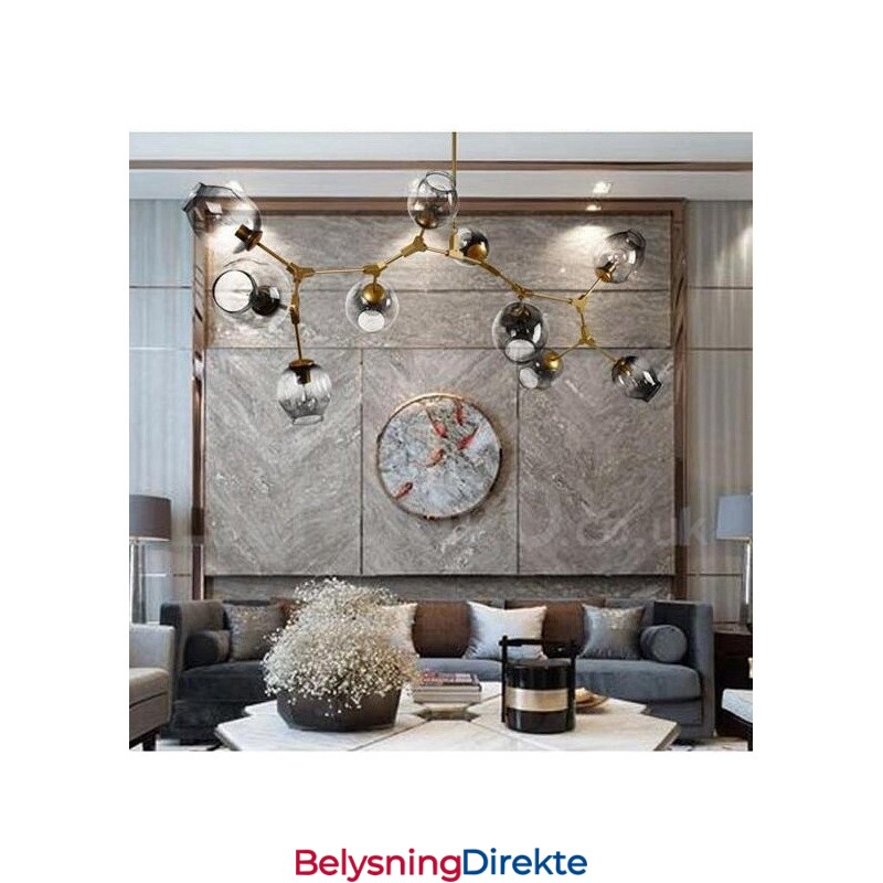 10-Lys Gyllen Lysekrone Med Glassskjerm Moderne Samtidsstil