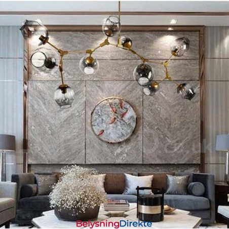 10-Lys Gyllen Lysekrone Med Glassskjerm Moderne Samtidsstil