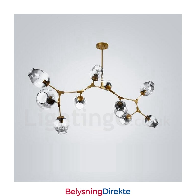 10-Lys Gyllen Lysekrone Med Glassskjerm Moderne Samtidsstil