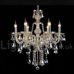 Retro Vintage Cognac Farge K9 Krystall Moderne Lysekrone Med 6 Lys