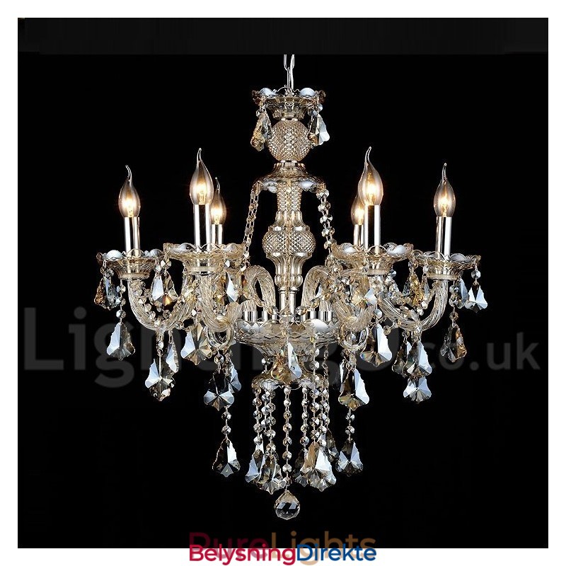 Retro Vintage Cognac Farge K9 Krystall Moderne Lysekrone Med 6 Lys