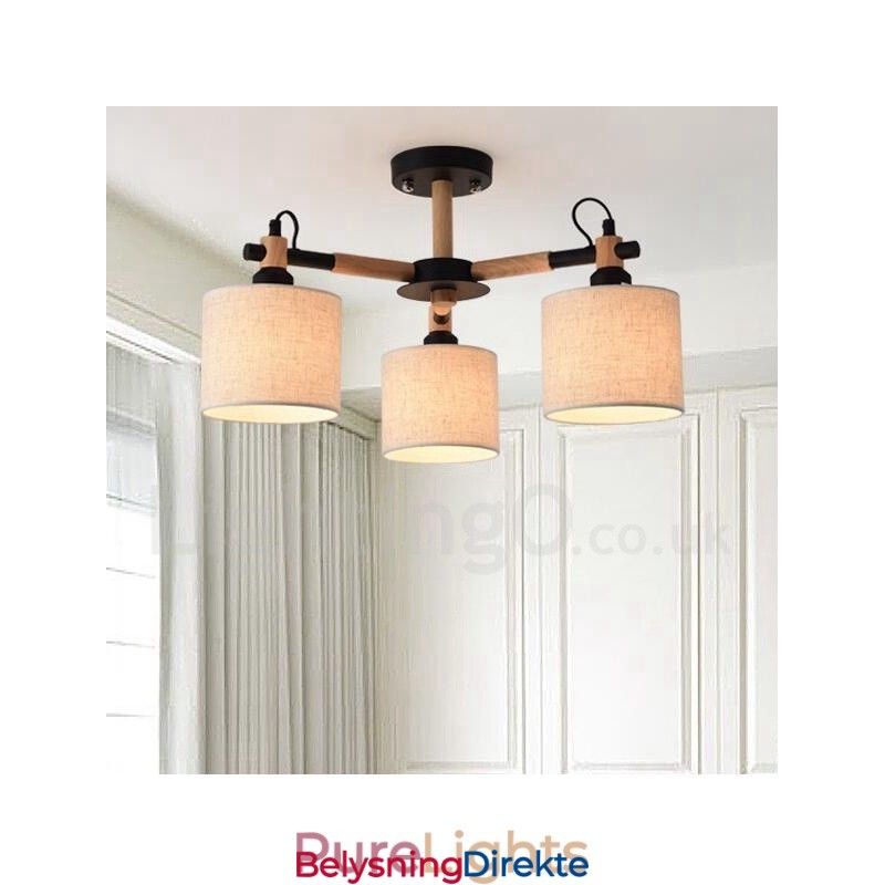 Moderne Og Samtidskunstnerisk Trelysekrone Med 3 Lyskilder Og Trommeskjerm I Stoff