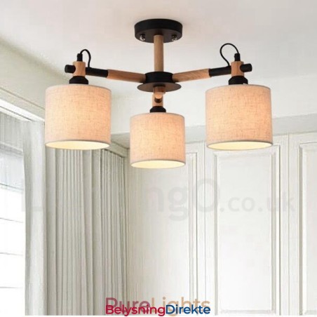 Moderne Og Samtidskunstnerisk Trelysekrone Med 3 Lyskilder Og Trommeskjerm I Stoff