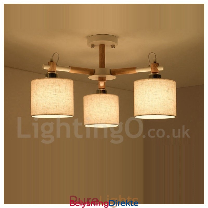 Moderne Og Samtidskunstnerisk Trelysekrone Med 3 Lyskilder Og Trommeskjerm I Stoff