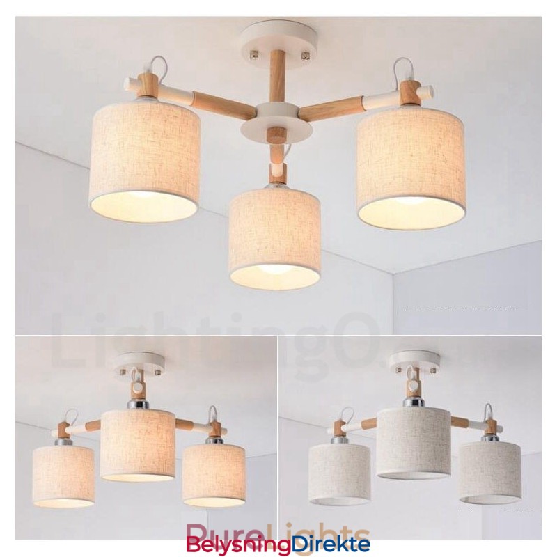 Moderne Og Samtidskunstnerisk Trelysekrone Med 3 Lyskilder Og Trommeskjerm I Stoff