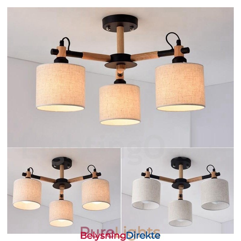 Moderne Og Samtidskunstnerisk Trelysekrone Med 3 Lyskilder Og Trommeskjerm I Stoff