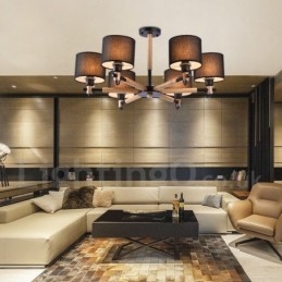 Moderne Og Samtidskunstnerisk Lysekrone I Tre Med 6 Lyskilder Og Trommestoff (Svart Og Hvit)